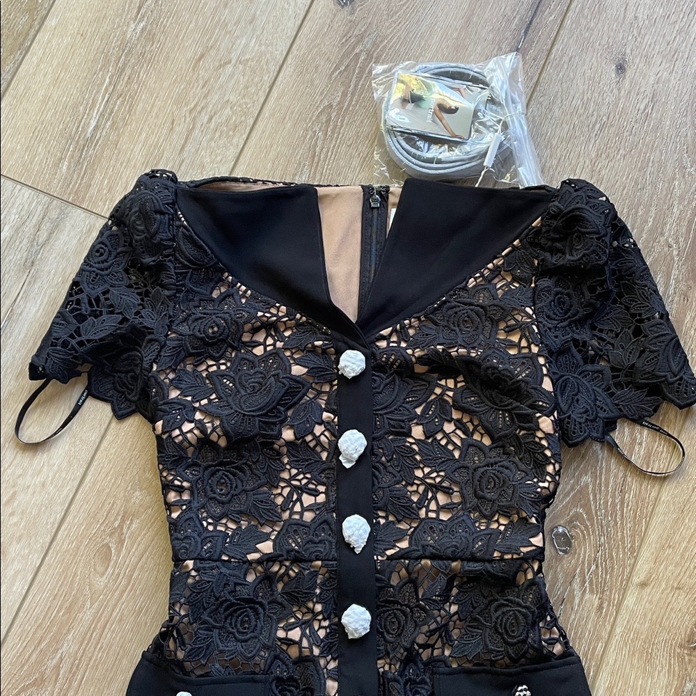 Self-Portrait Black Floral Lace Mini Dress with Statement Buttons. NWT! - Picture 2 of 16